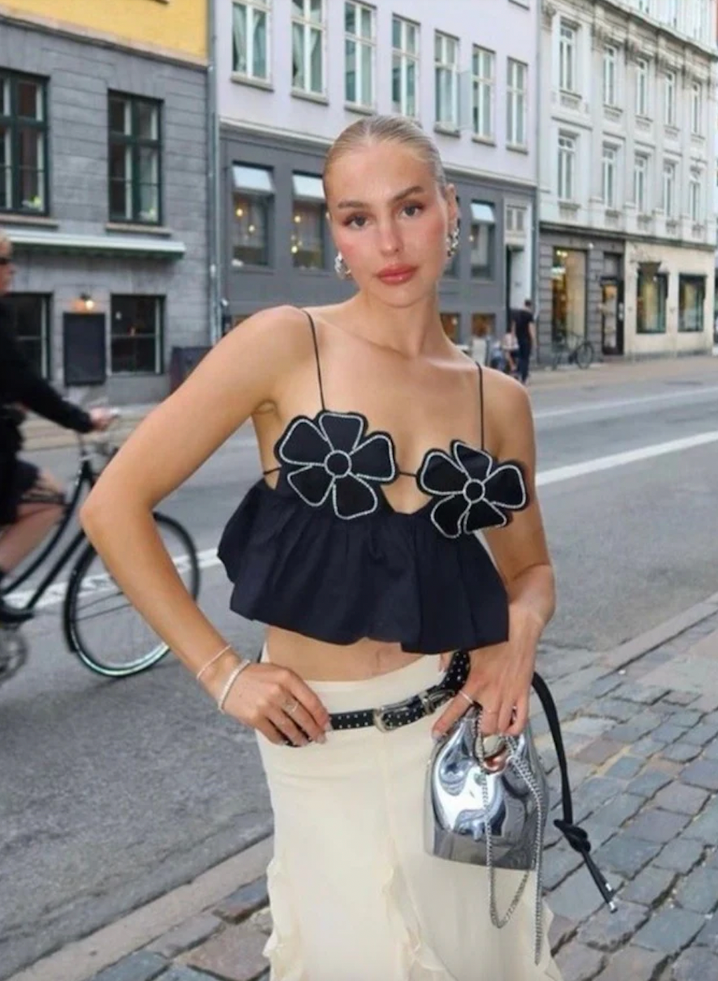 Valenzora | Damen bauchfreies Top mit Strassbesatz