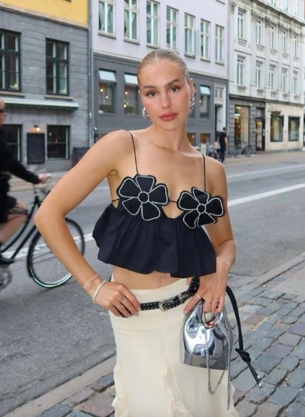 Valenzora | Damen bauchfreies Top mit Strassbesatz
