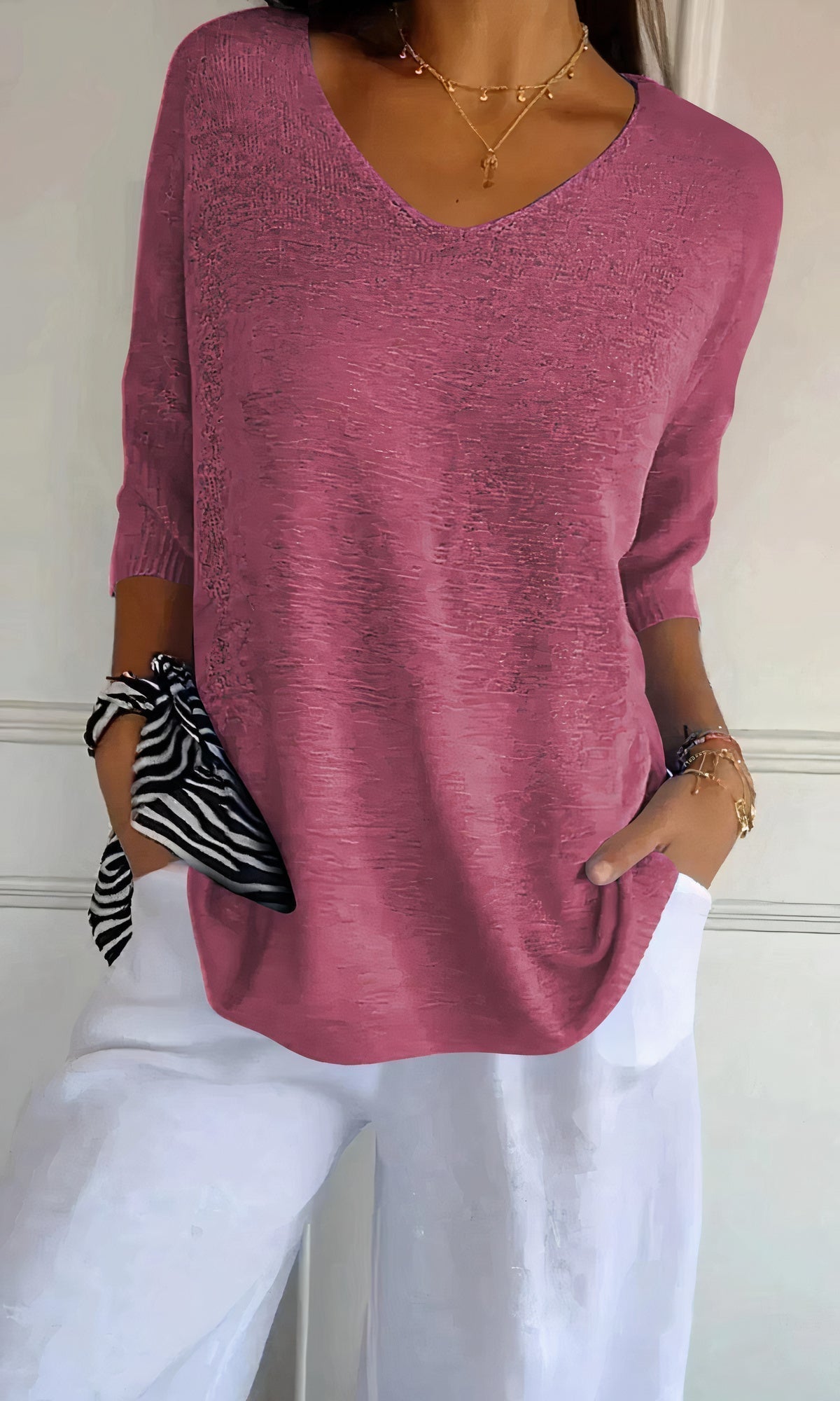 Knitted V-neck top for women