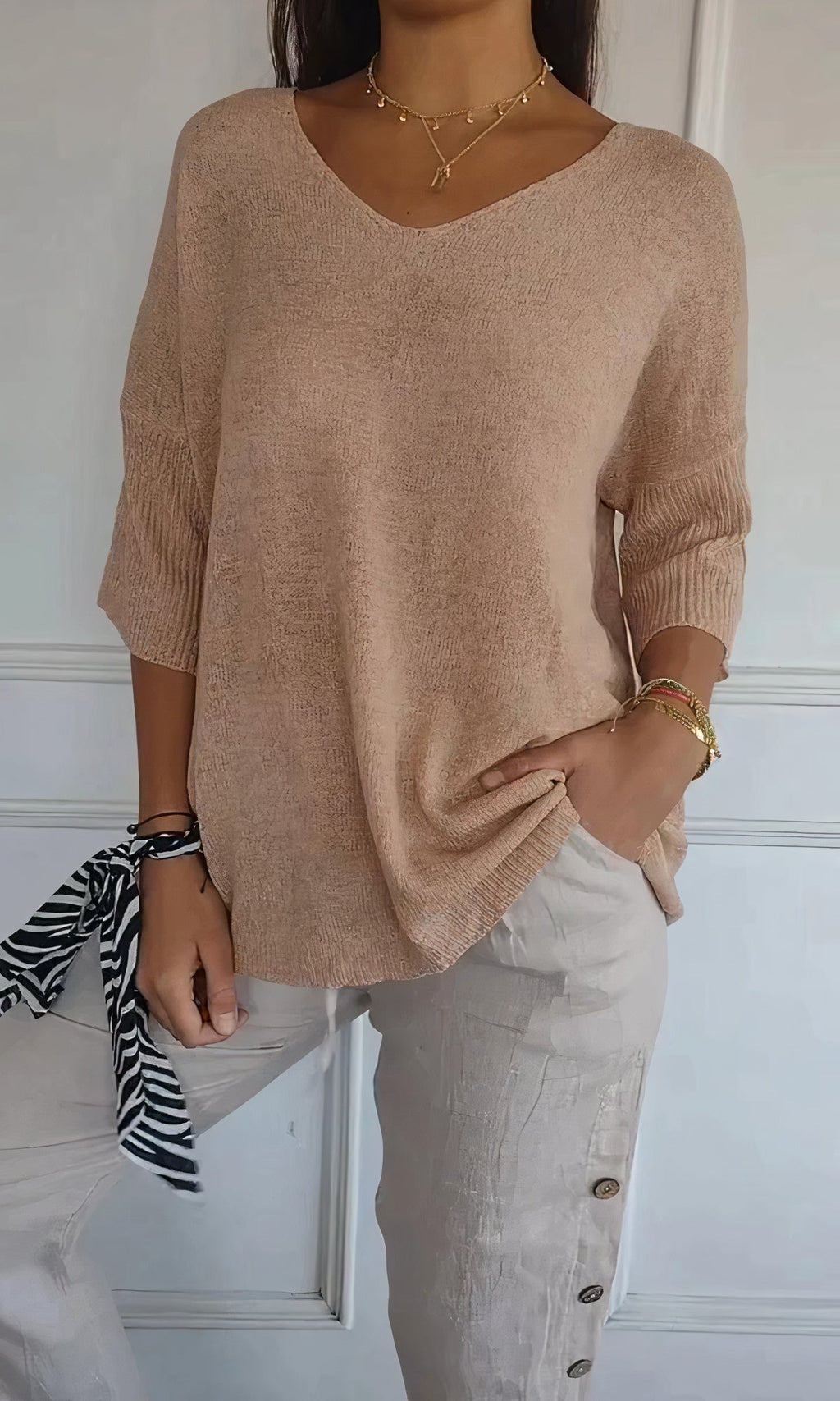 Gestricktes V-Ausschnitt-Top für Damen