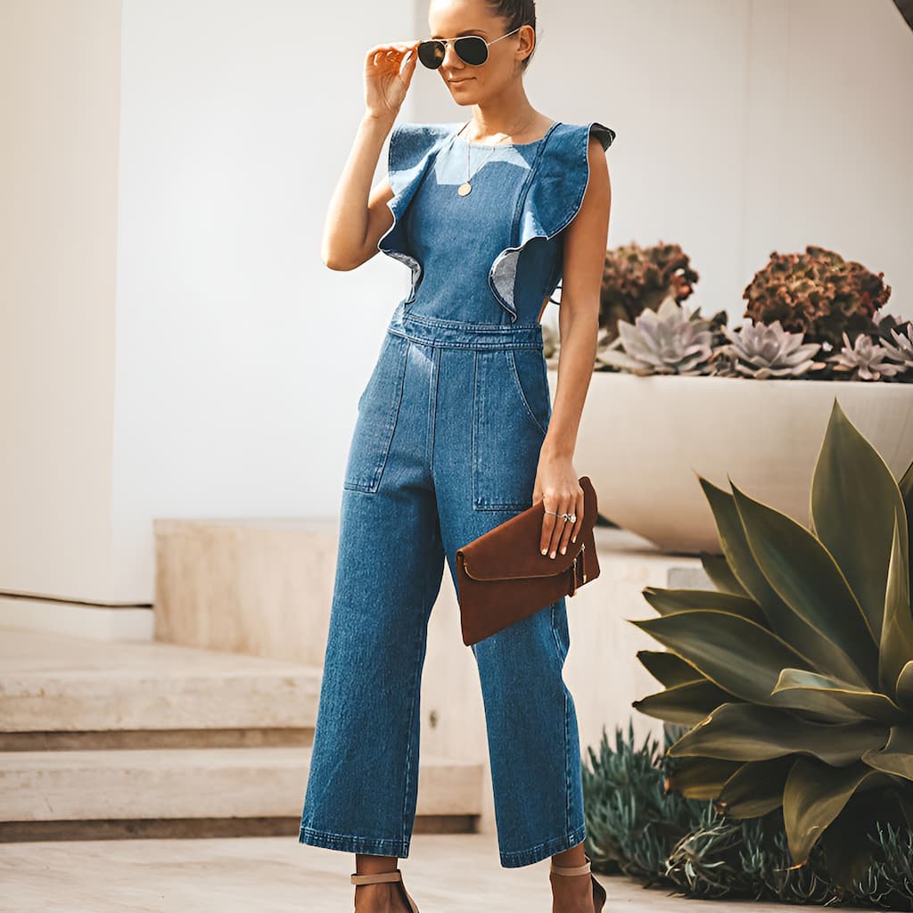 Valenzora | Denim jumpsuit with ruffles