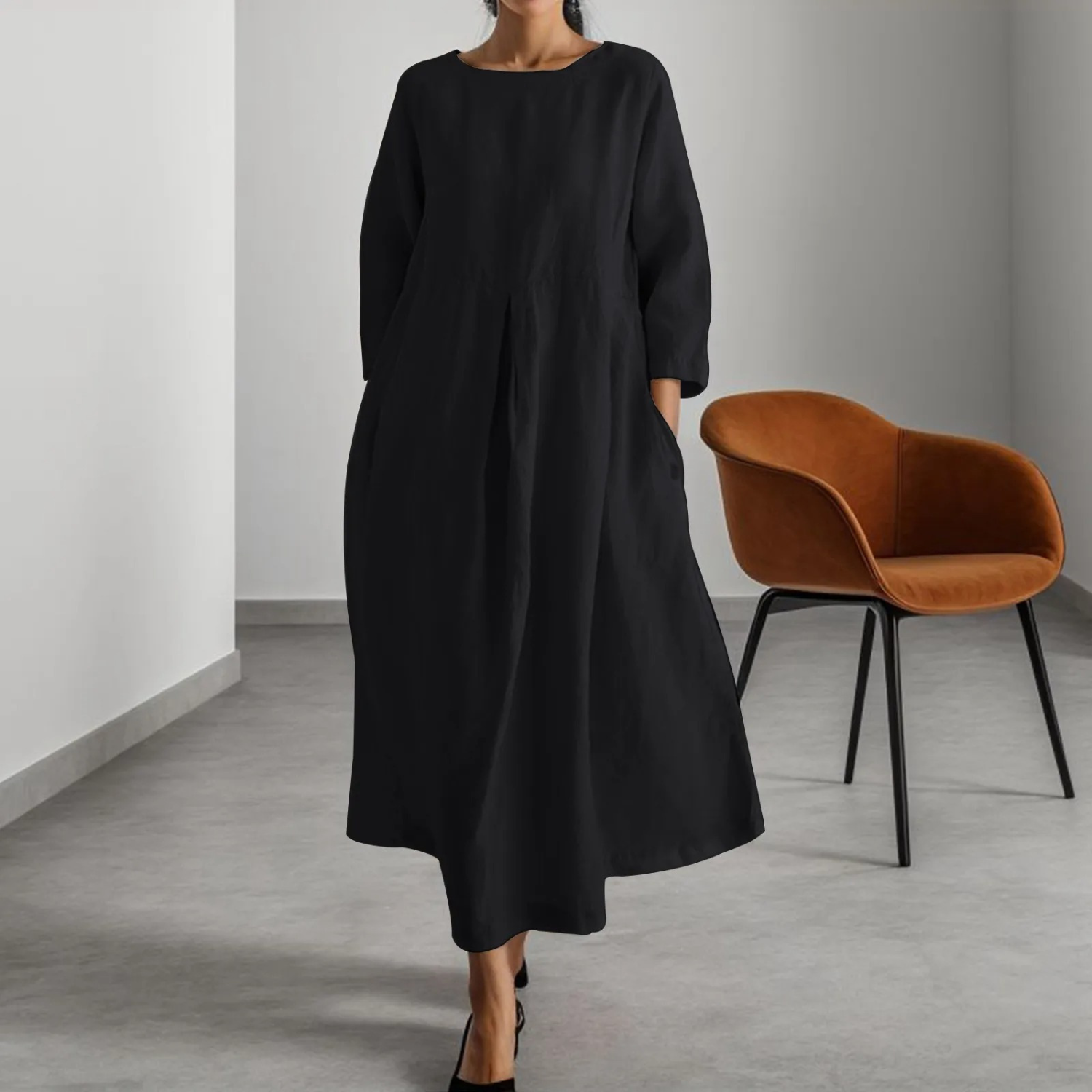 Valenzora | Schlichtes Leinenkleid mit Rundhalsausschnitt