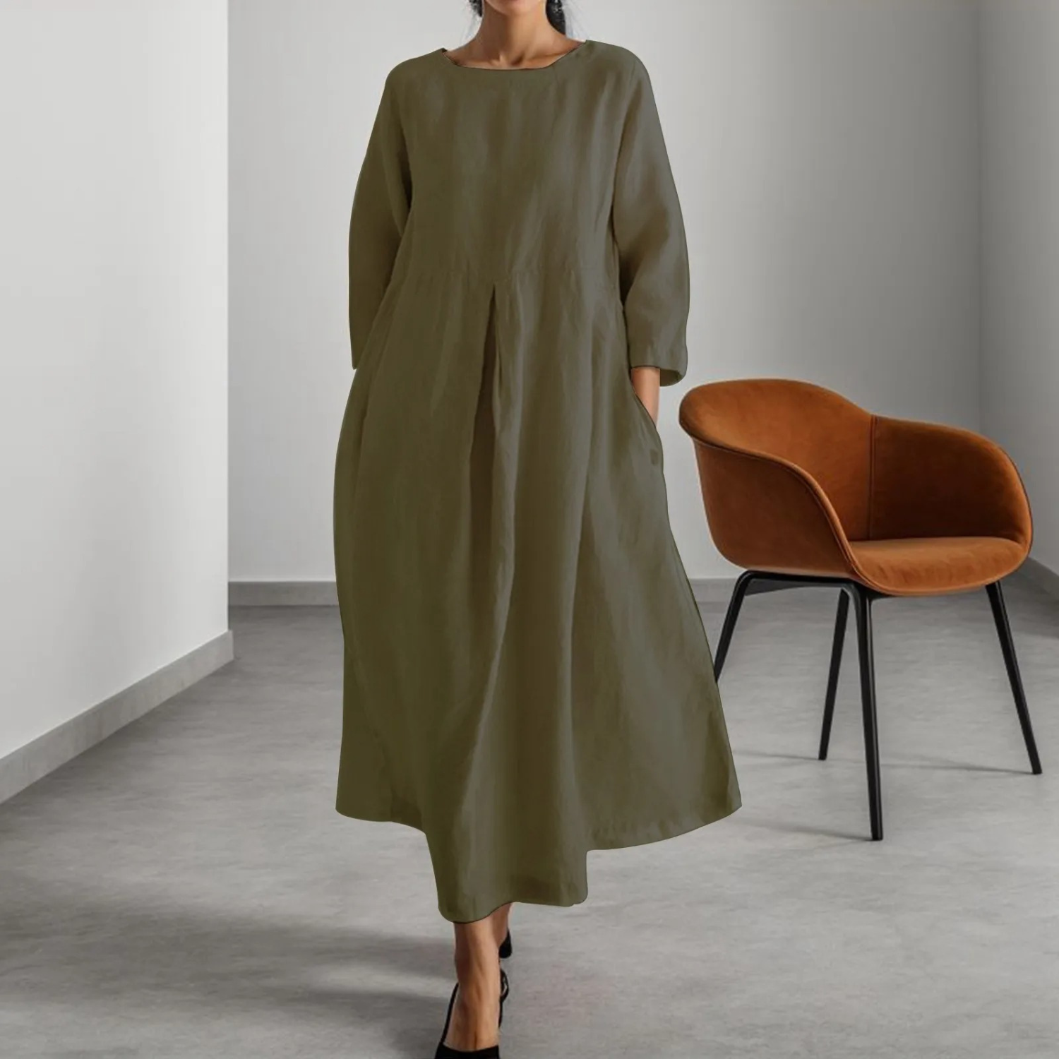 Valenzora | Schlichtes Leinenkleid mit Rundhalsausschnitt