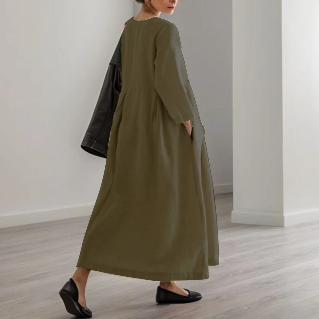 Valenzora | Schlichtes Leinenkleid mit Rundhalsausschnitt