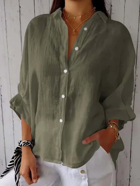 Valenzora | Casual cotton and linen shirt with loop closure for women