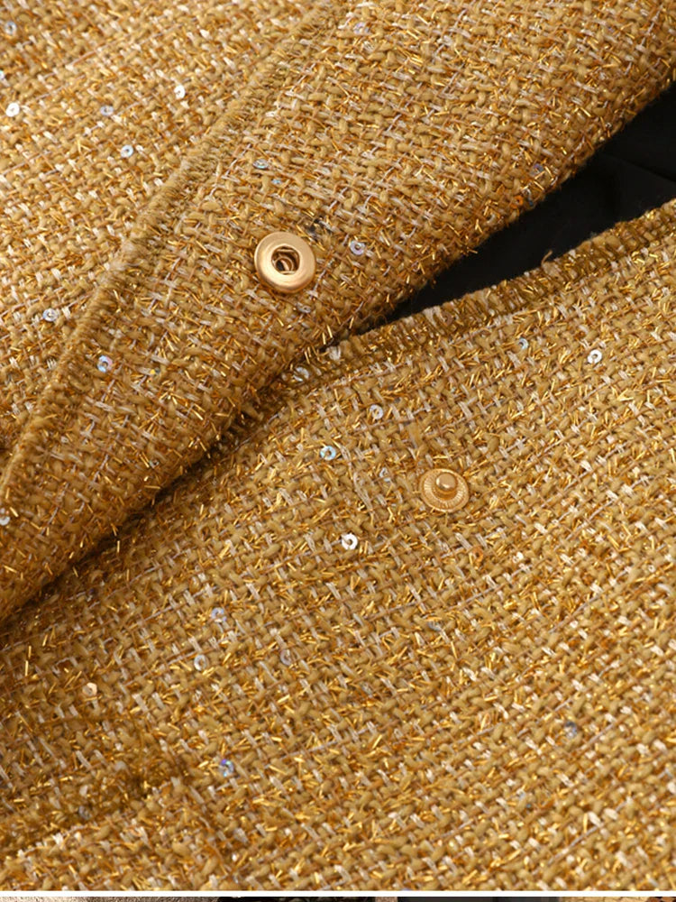 Valenzora - Women's Loose Fit Sequin Gold Bomber Jacket with Stand-Up Collar