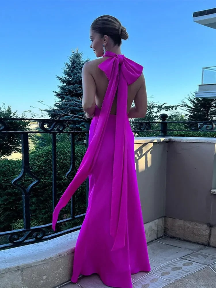 Valenzora | Back Bow Lace-up Backless Sleeveless Dress