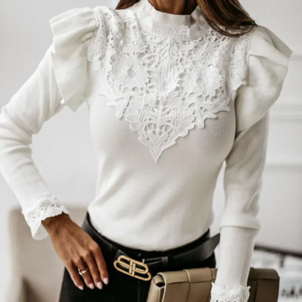 Valenzora | Turtleneck sweater with ruffles and lace details