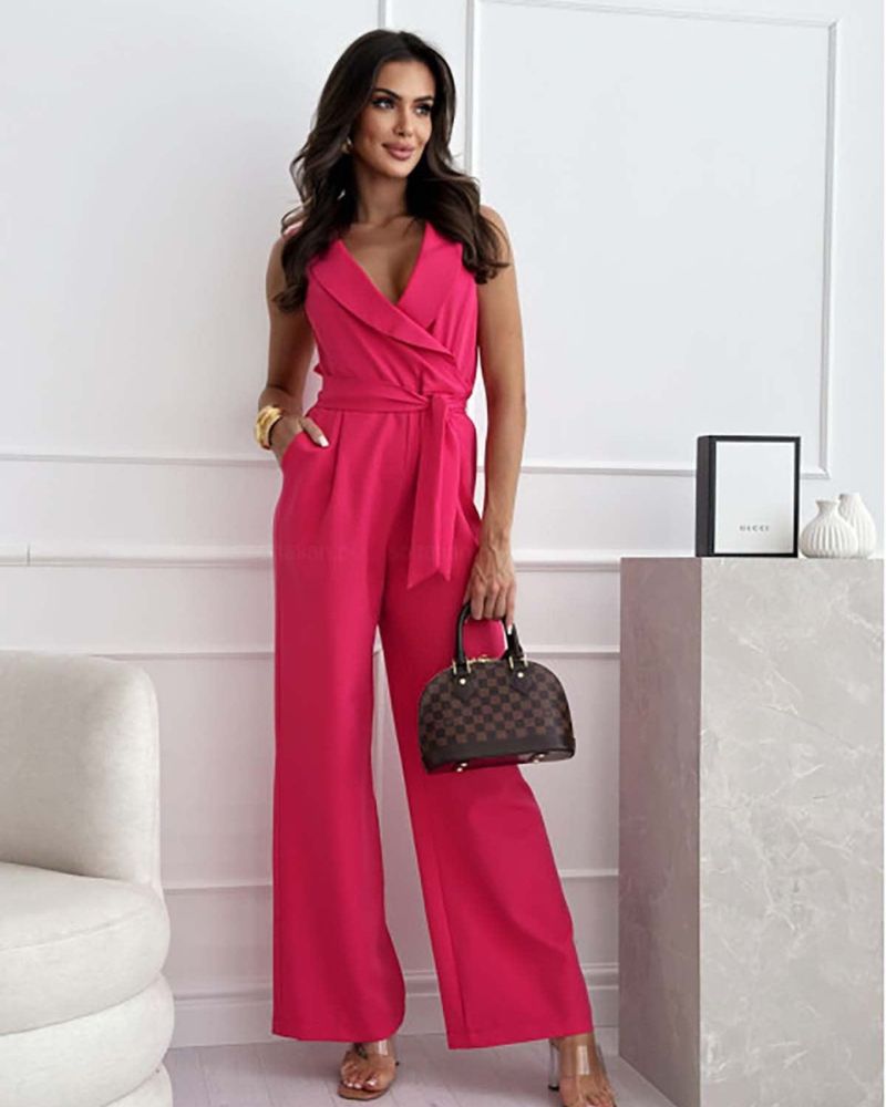 Valenzora | Sleeveless jumpsuit, V-neck, wide-cut jumpsuit, women's clothing