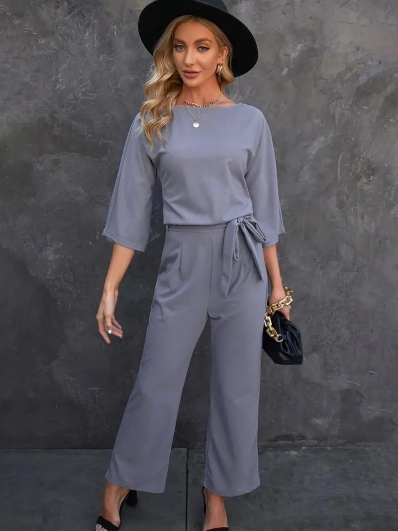 Valenzora | Jumpsuit Wide leg Waist belt Three-quarter sleeves Elegant fit