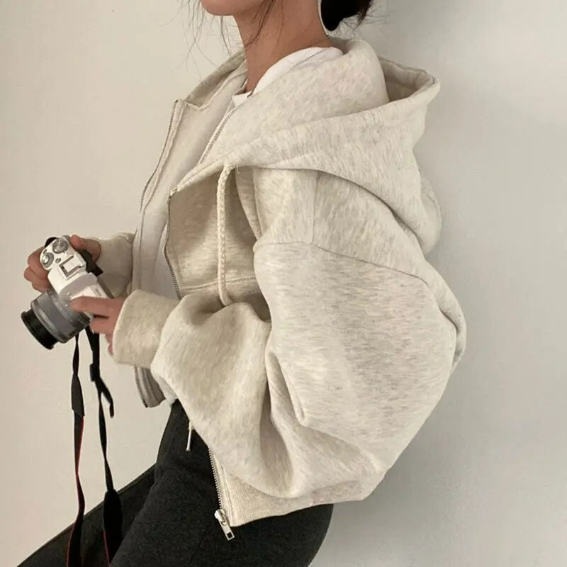 Valenzora | Cropped Hoodie Oversized Zip-Up Hoodie für Damen