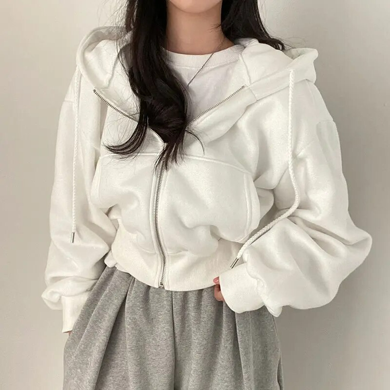 Valenzora | Cropped Hoodie Oversized Zip-Up Hoodie für Damen