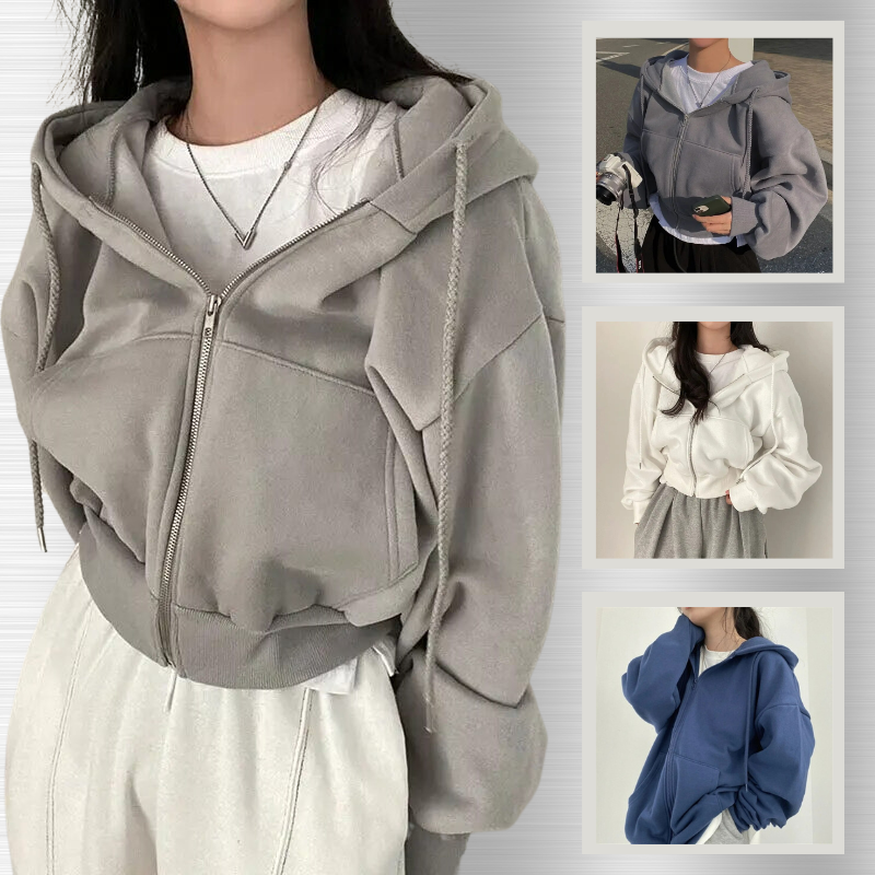 Oversized Kapuzenjacke für Damen mit Reißverschluss