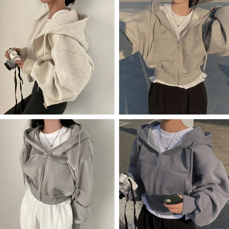 Oversized Kapuzenjacke für Damen mit Reißverschluss
