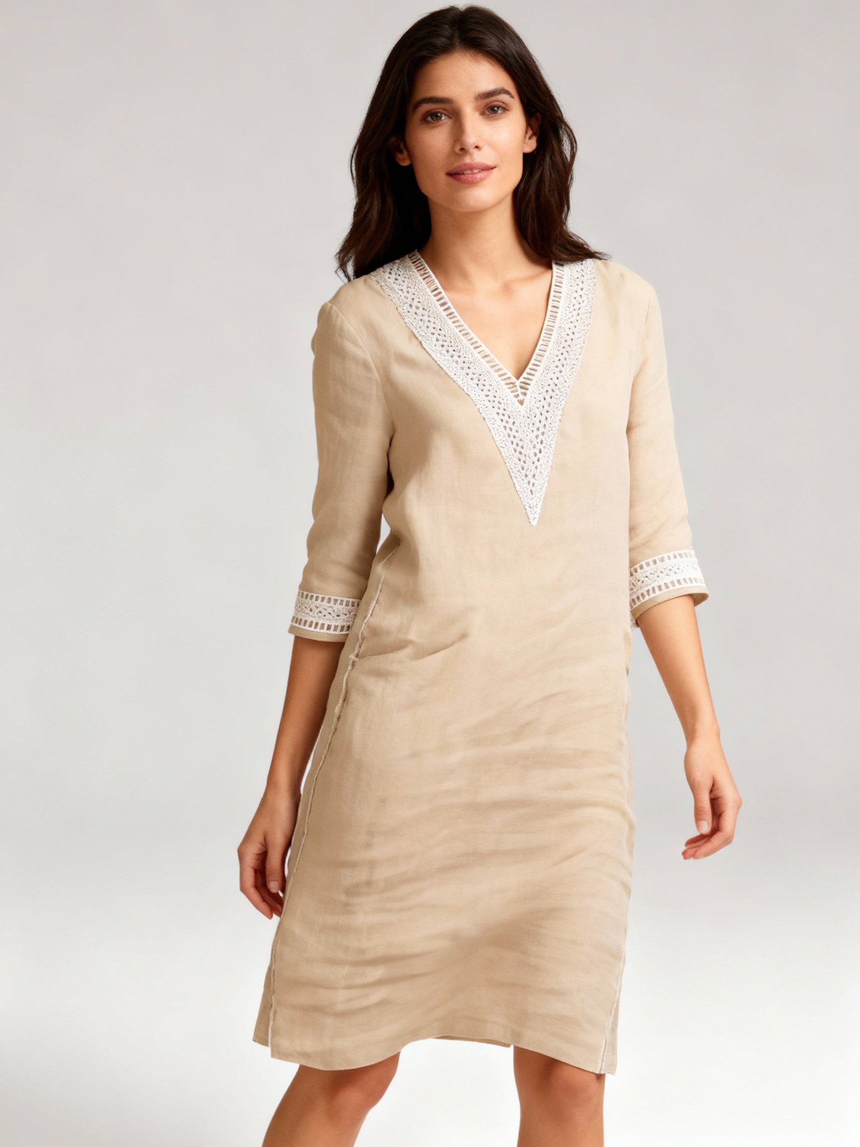Damen-Sommerkleid | Lange Ärmel, normale Passform, einfarbig