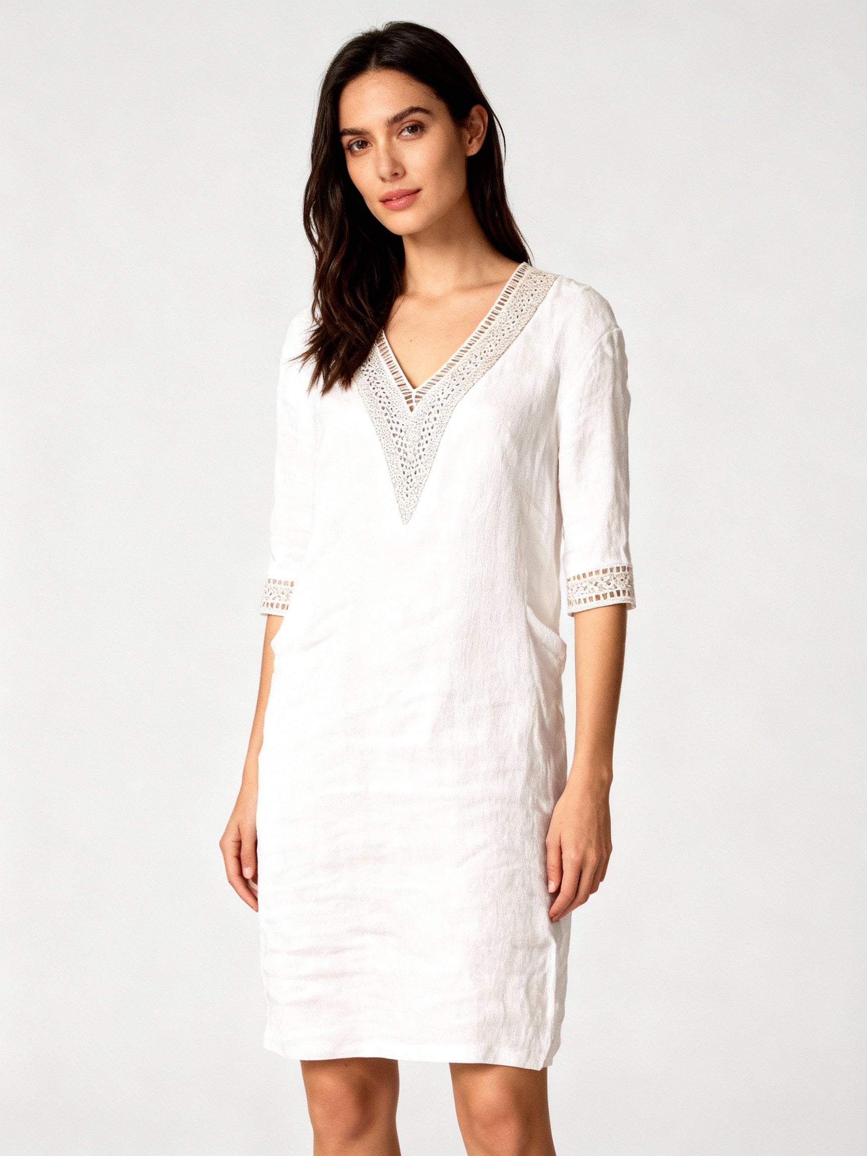 Damen-Sommerkleid | Lange Ärmel, normale Passform, einfarbig