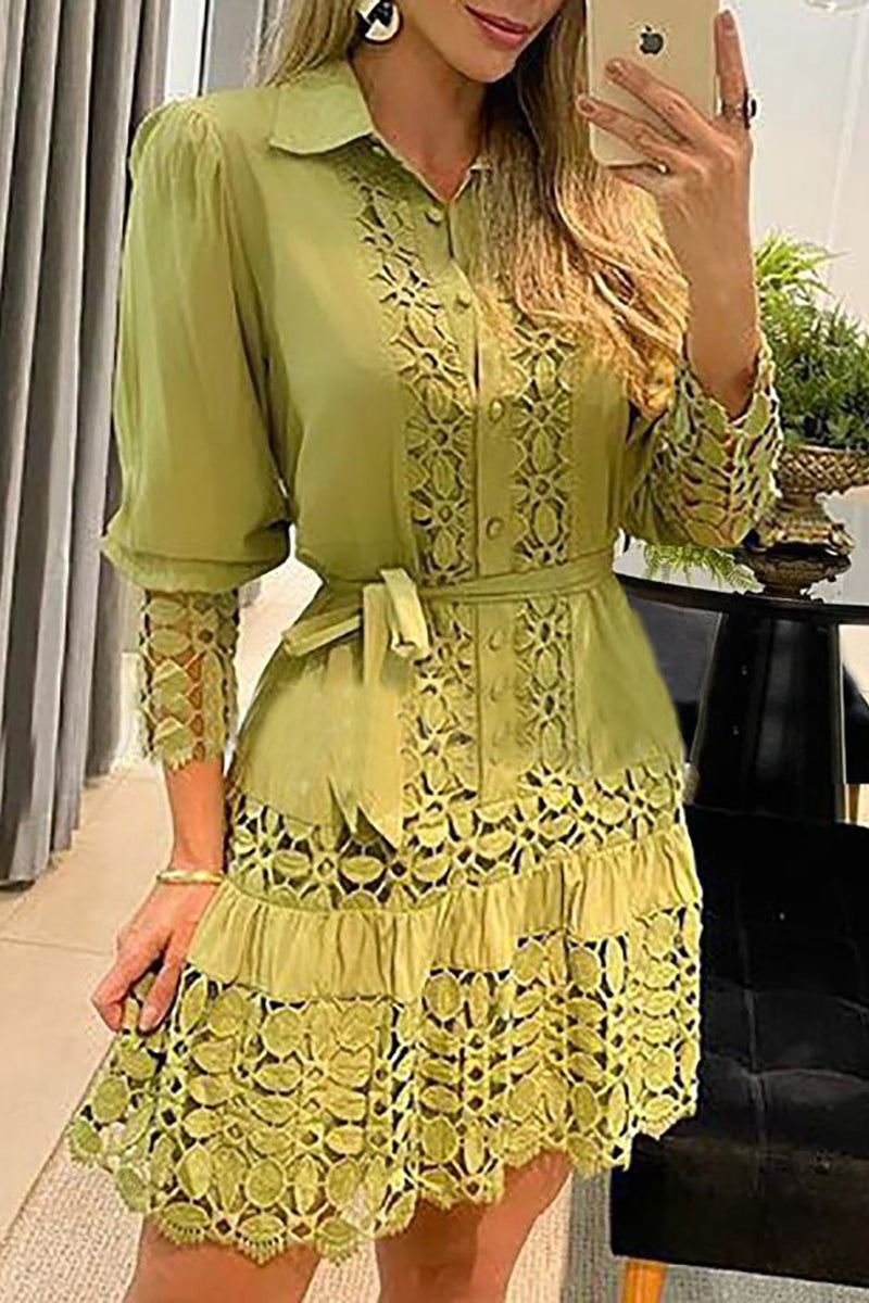 Valenzora | A Bowl for Myself Lace Patchwork Shirt Dress