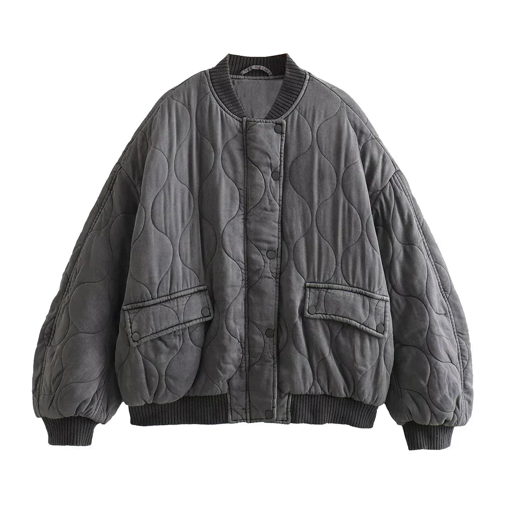 Valenzora | Lockere graue Bomberjacke für Damen