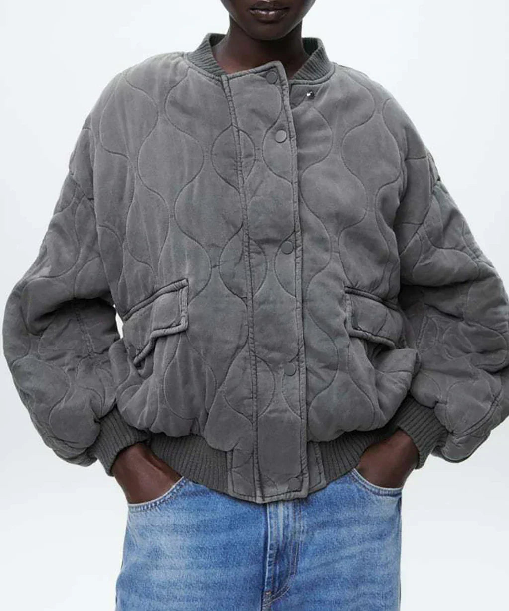 Valenzora | Lockere graue Bomberjacke für Damen