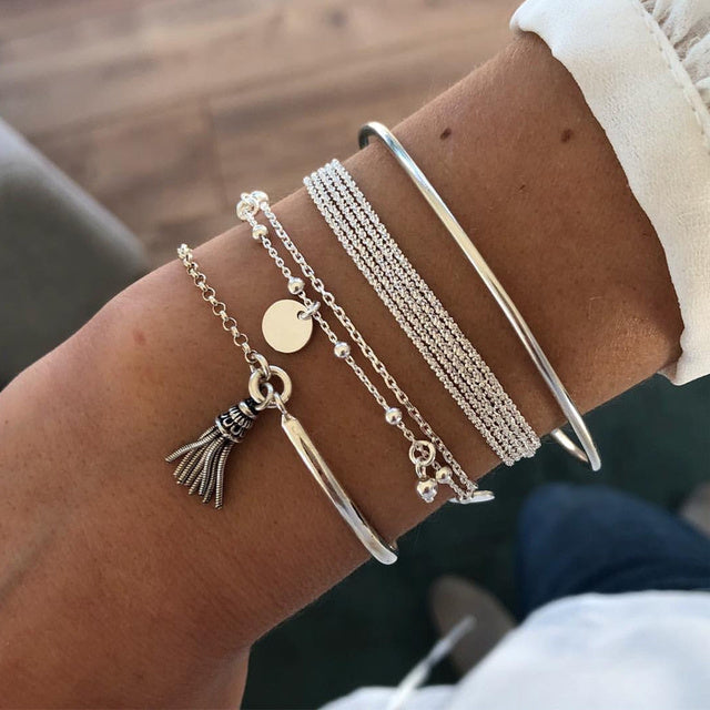 Valenzora | Elegantes, mehrlagiges Armband-Set in Silber für Damen