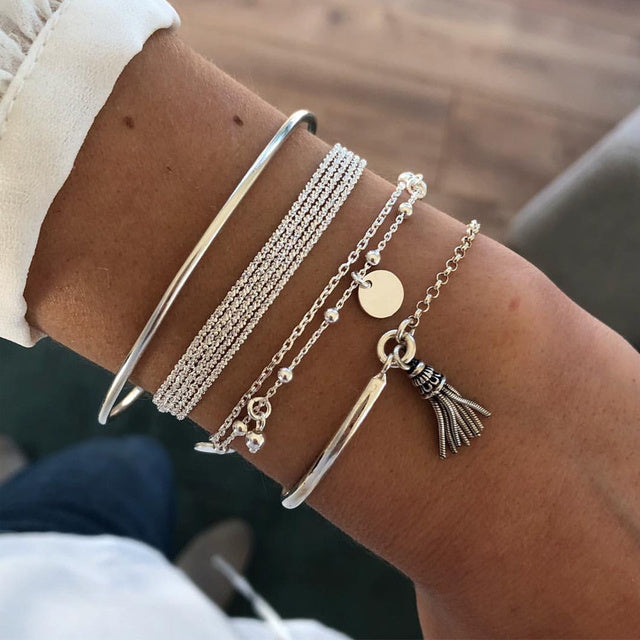 Valenzora | Elegantes, mehrlagiges Armband-Set in Silber für Damen