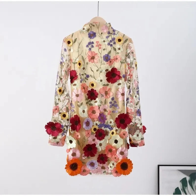 Valenzora | Embroidered, floral-patterned sheer mini dress