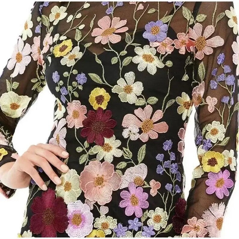 Valenzora | Embroidered, floral-patterned sheer mini dress