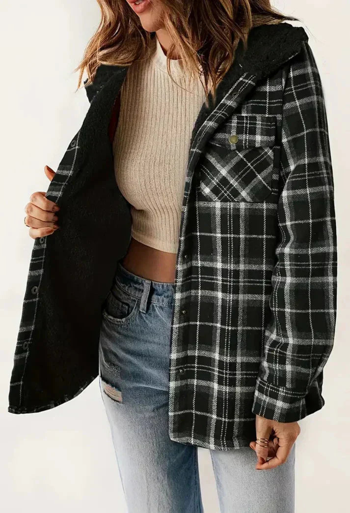 Valenzora | Karierte Kapuzenjacke mit Fleecefutter, Damenjacke