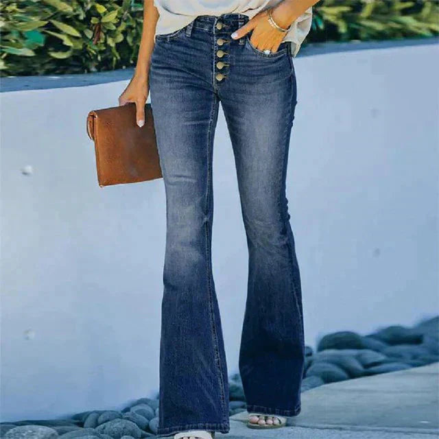 Valenzora | Gewaschene Jeans, geknöpfte Damenjeans, High-Waist-Jeans