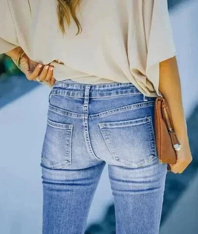 Valenzora | Gewaschene Jeans, geknöpfte Damenjeans, High-Waist-Jeans
