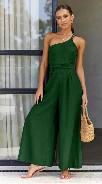 Valenzora | Jumpsuit One Shoulder Asymmetrical Flowy Fit Elegant Wide Legs