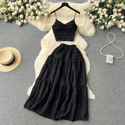 Valenzora | Elegantes Zweiteiler-Set mit Spitzentop und Stufenrock