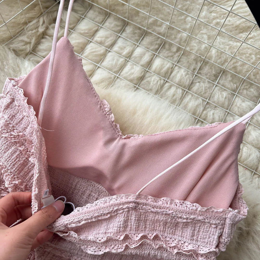 Valenzora | Elegantes Zweiteiler-Set mit Spitzentop und Stufenrock