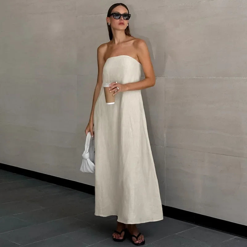 Sophia™ - Khaki Linen A-Line Dress with Pockets
