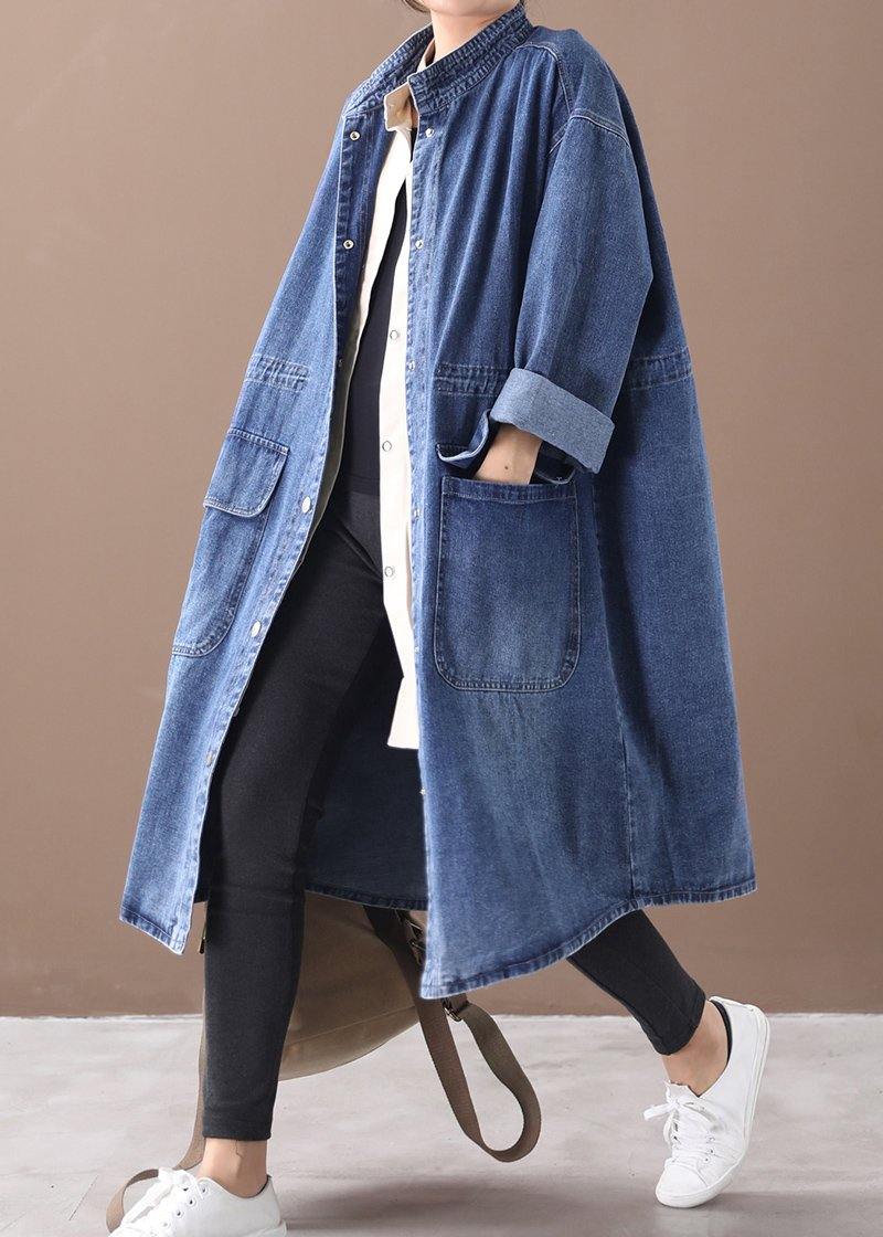 Valenzora | Denim-blauer Trenchcoat in großen Größen mit Kordelzug