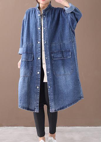 Valenzora | Denim-blauer Trenchcoat in großen Größen mit Kordelzug