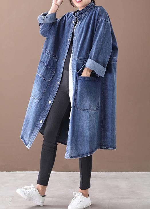 Valenzora | Denim-blauer Trenchcoat in großen Größen mit Kordelzug