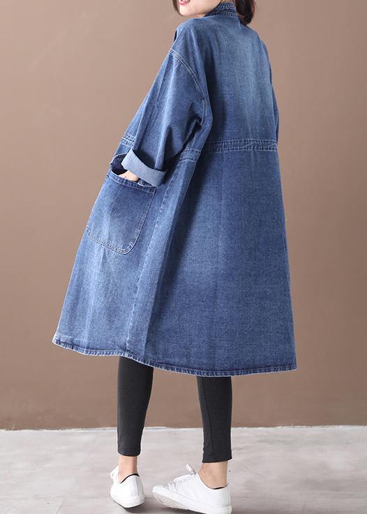 Valenzora | Denim-blauer Trenchcoat in großen Größen mit Kordelzug