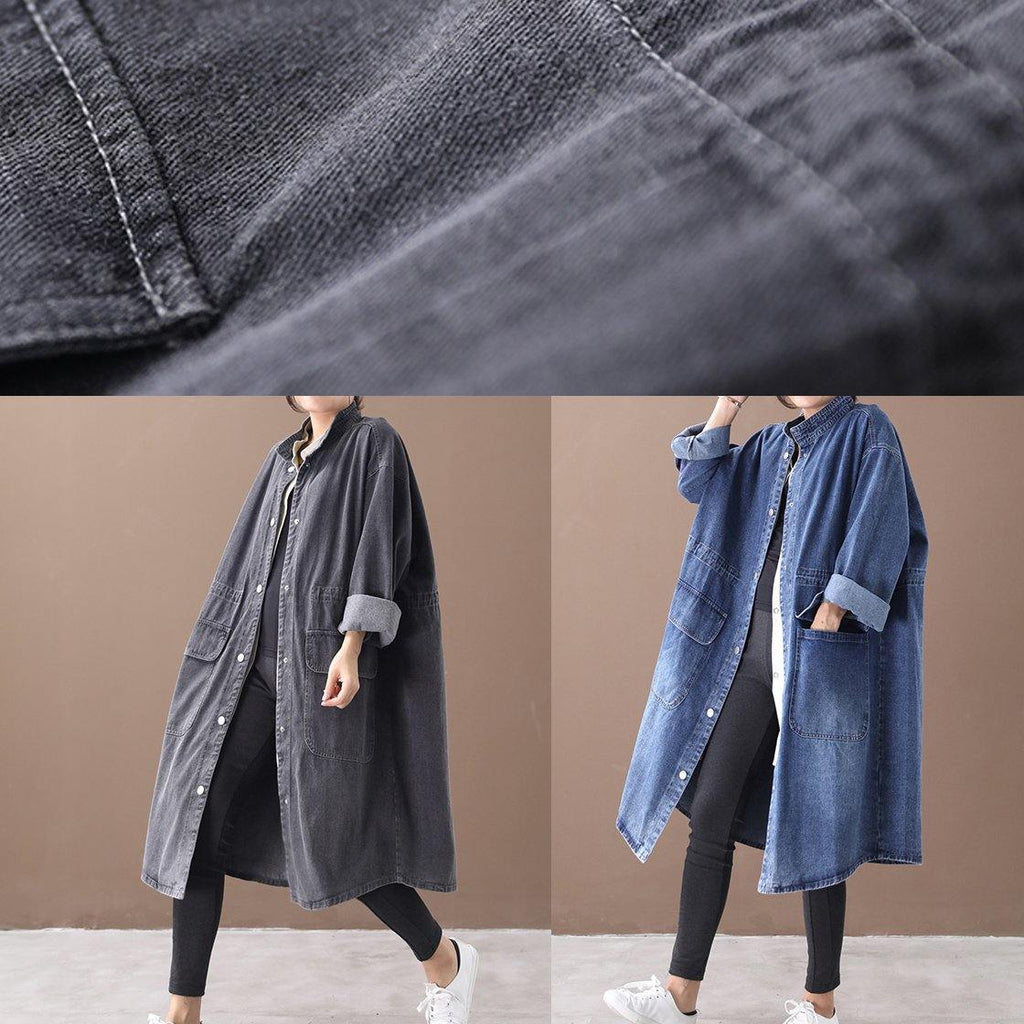 Valenzora | Denim-blauer Trenchcoat in großen Größen mit Kordelzug