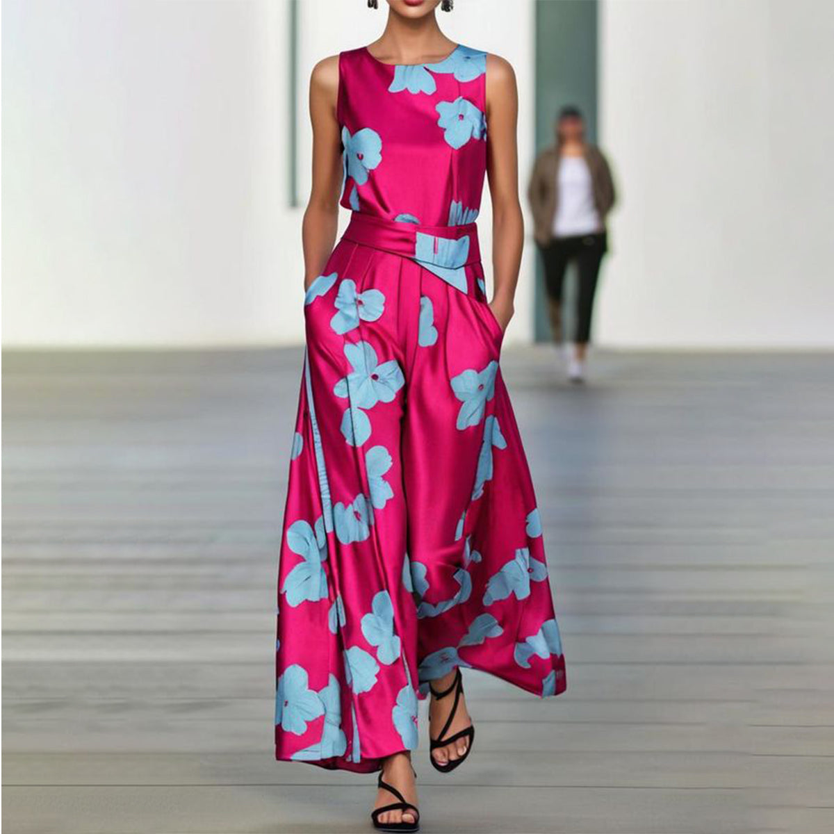 Valenzora | Sleeveless maxi dress in pink and red