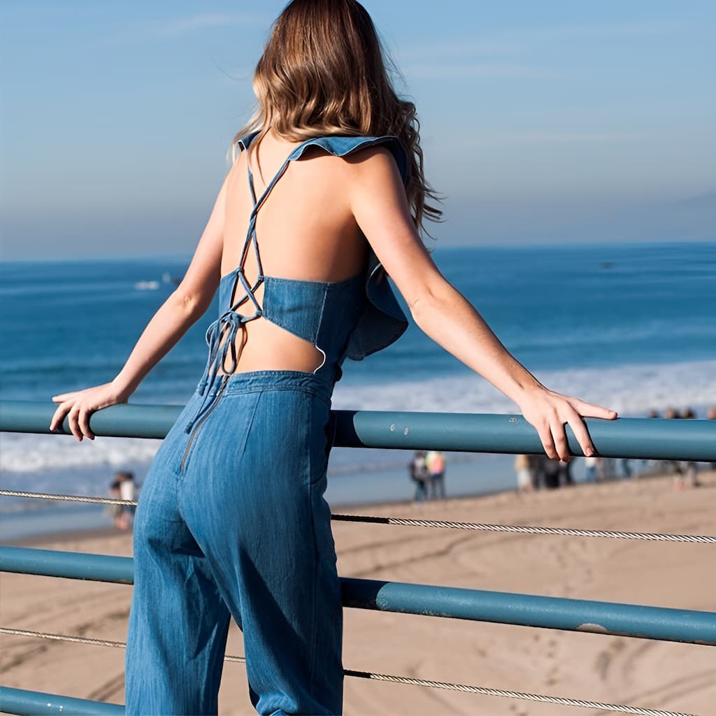 Valenzora | Denim jumpsuit with ruffles