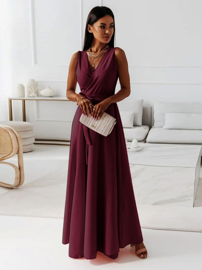 Valenzora | Women's Solid Color V-Neck Long Dress