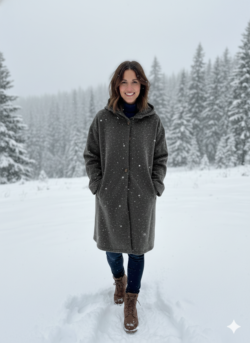 Valenzora - Women's Hooded Bone Design Coat