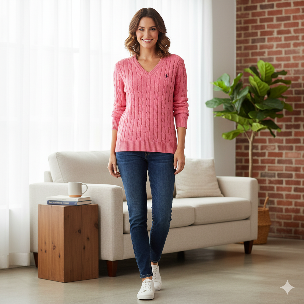 Valenzora | Cord-knit V-neck sweater for women
