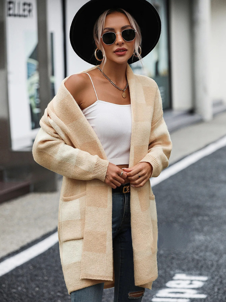 Long cardigan | Warm plaid cardigan for women