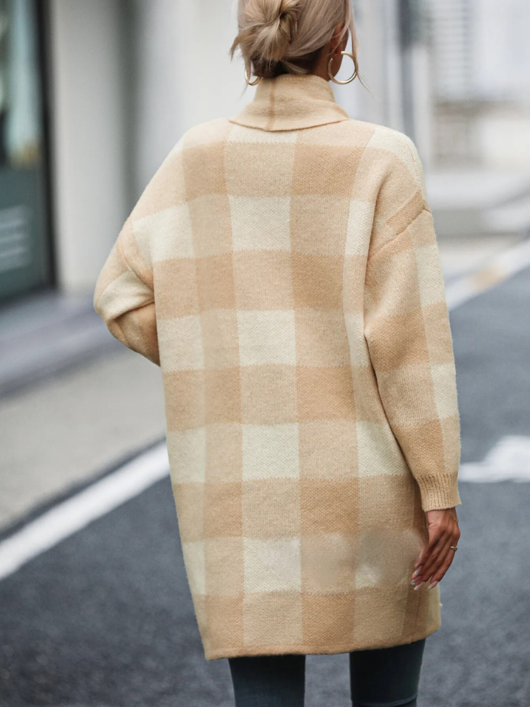 Long cardigan | Warm plaid cardigan for women