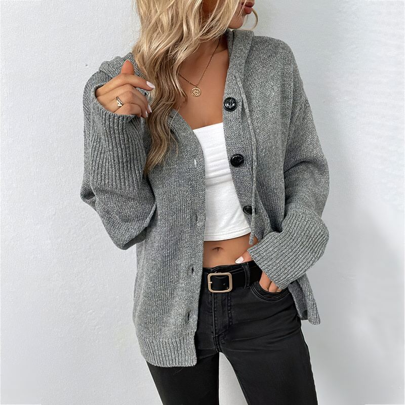 Valenzora | Warm Hooded Cardigan with Buttons Women's Jacket