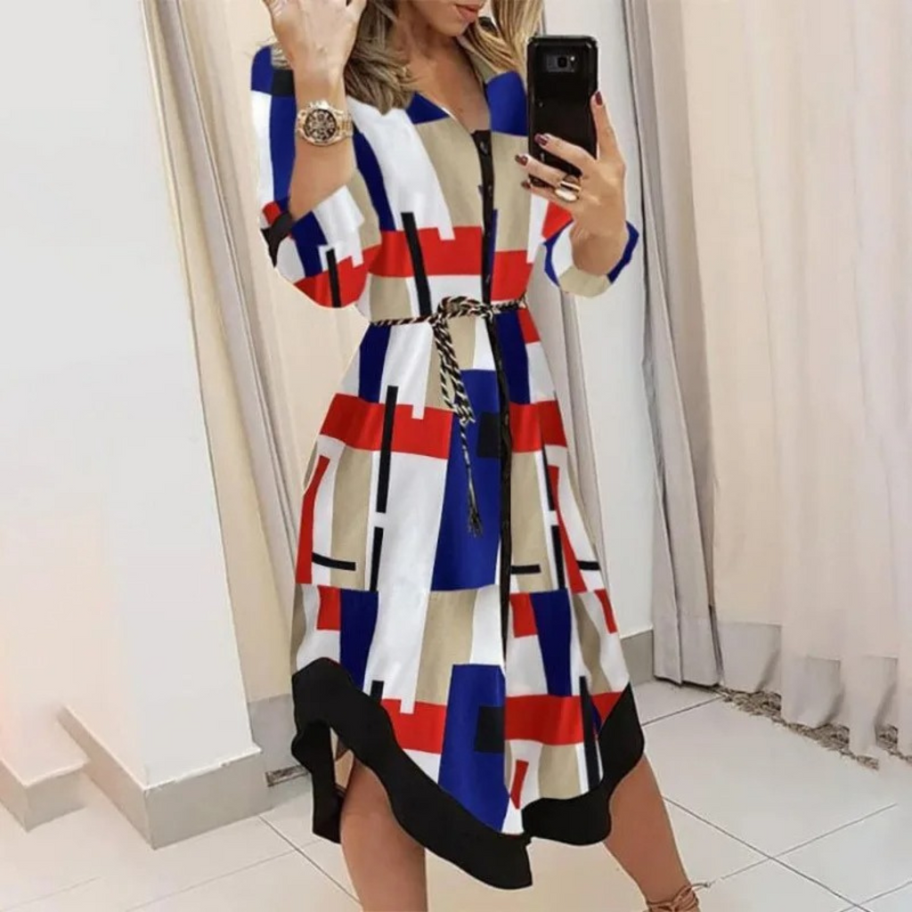 Valenzora | Lined lapel belt comfortable shirt dress