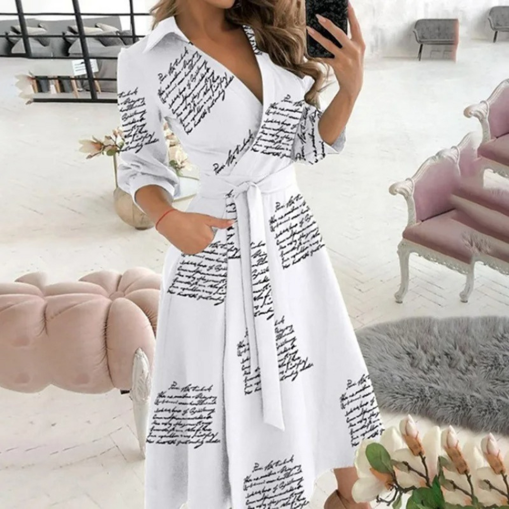 Valenzora | Lined lapel belt comfortable shirt dress