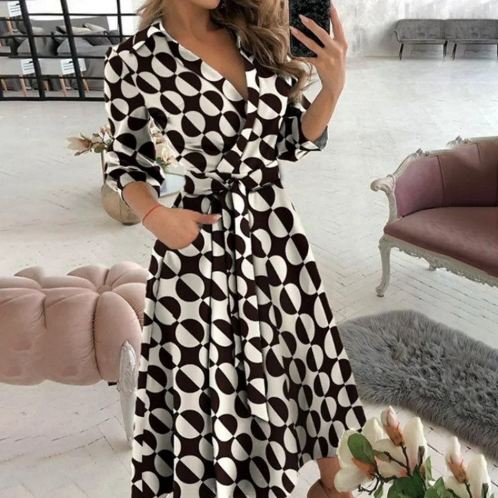 Valenzora | Lined lapel belt comfortable shirt dress